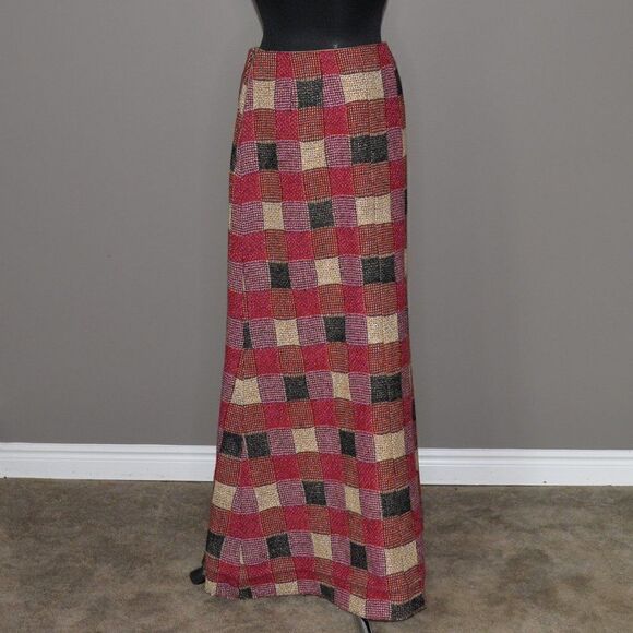 Holt Renfrew Vintage 1970's Wool Patchwork Maxi Skirt Sz 6 - Picture 2 of 5